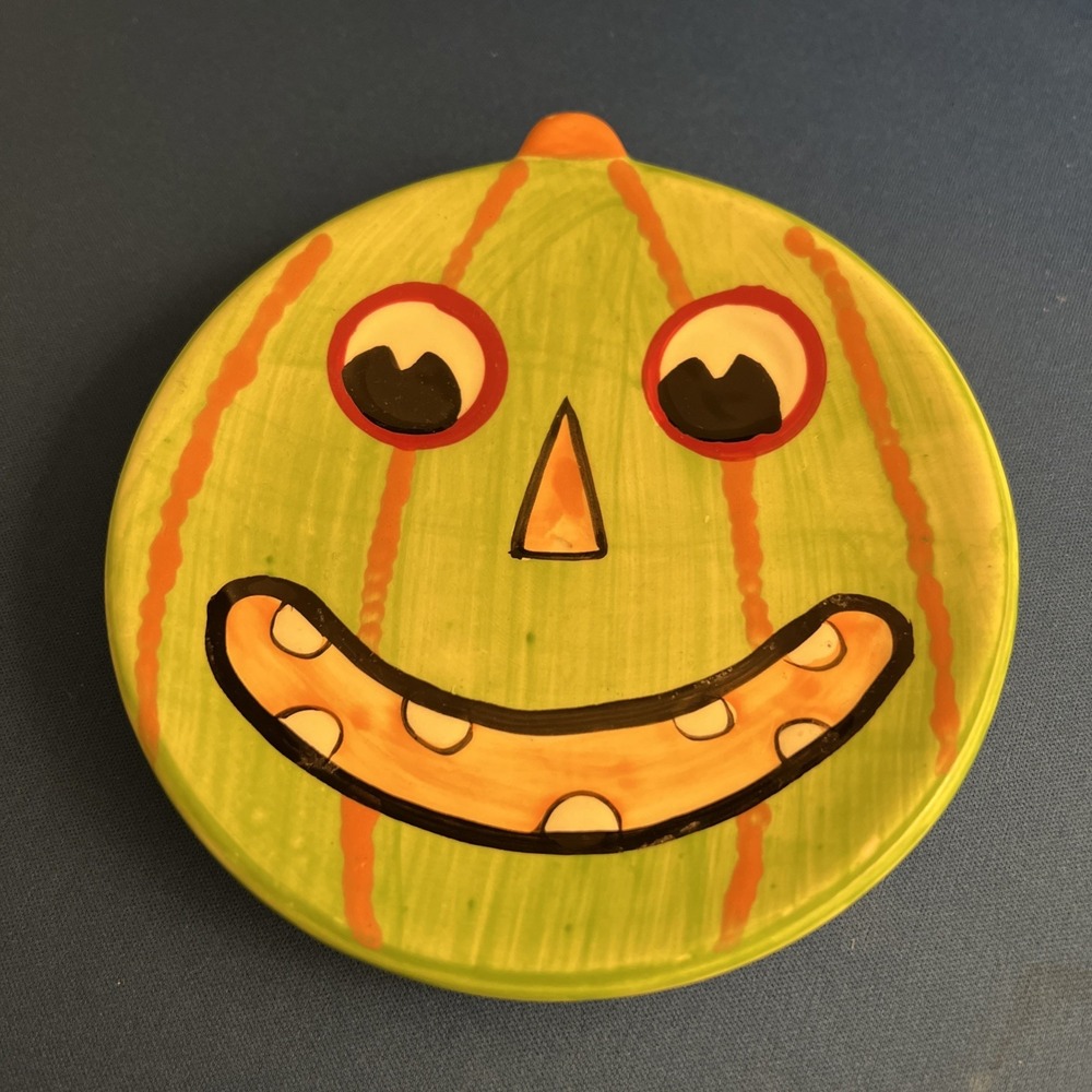 Halloween Trinket Dish or Candle Plate Funny Face Ceramic  Small